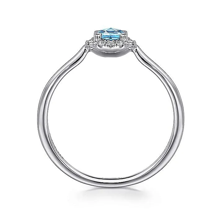 Gabriel & Co. White Gold Halo Style Blue Topaz Ring