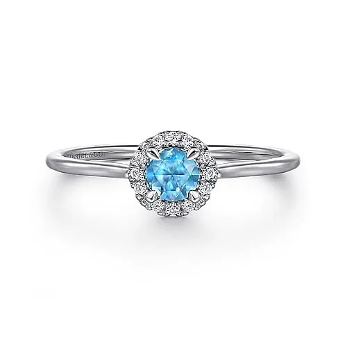 Gabriel & Co. White Gold Halo Style Blue Topaz Ring