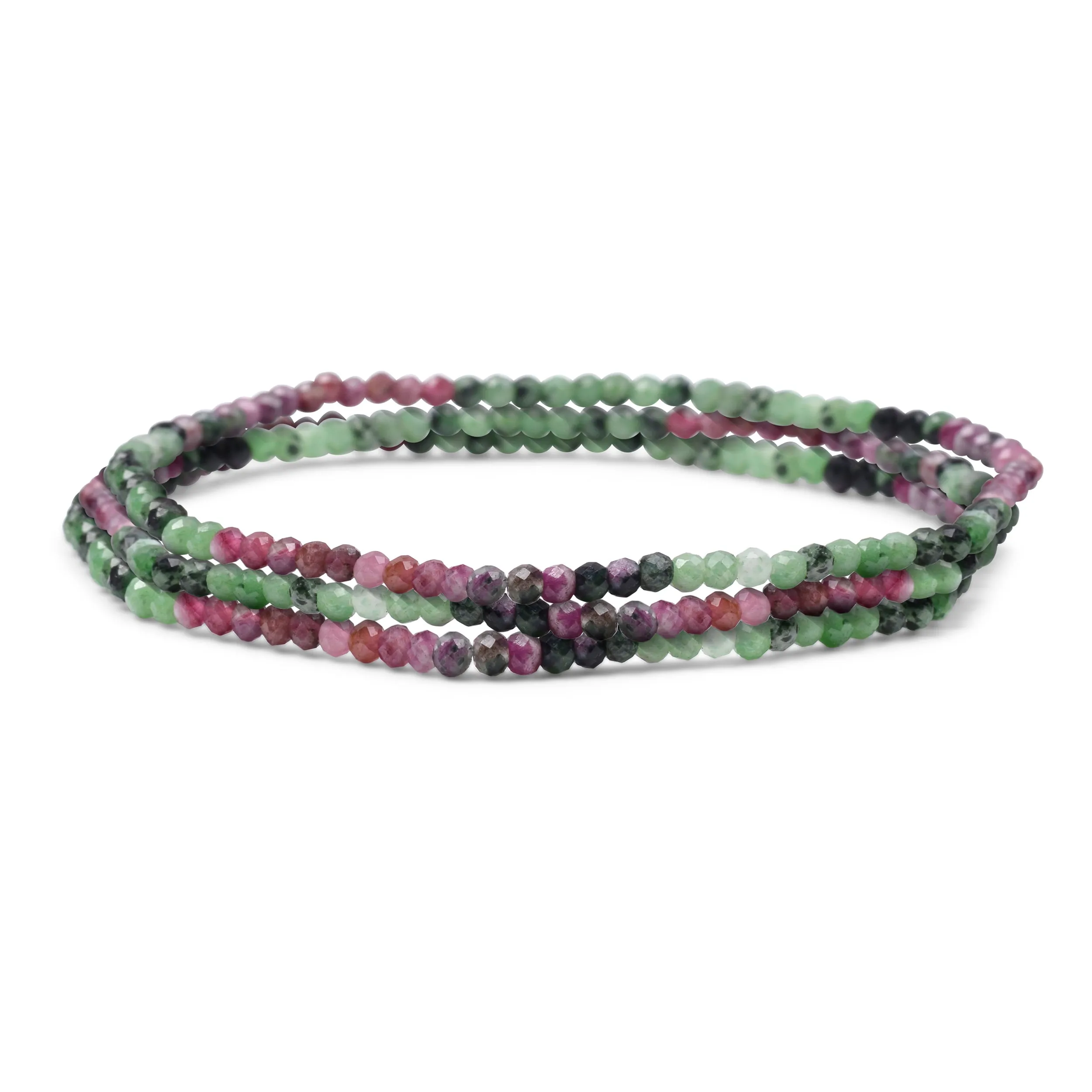 Genuine Ruby Zoisite Ombre Seed Beads Stretch Bracelet Set of 3 Strands