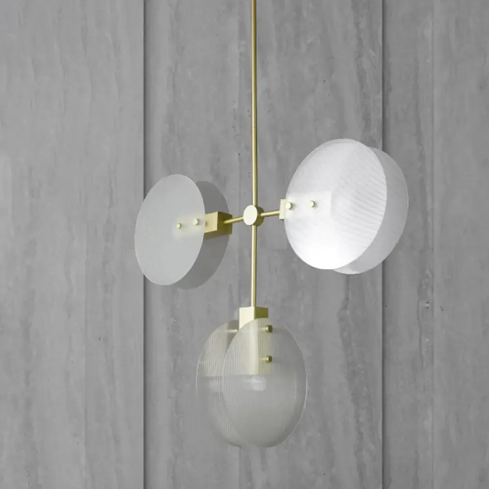 Gold Finish Acrylic Round Panel Chandelier Ceiling Lamp - Postmodern Design (2/3 Bulbs)