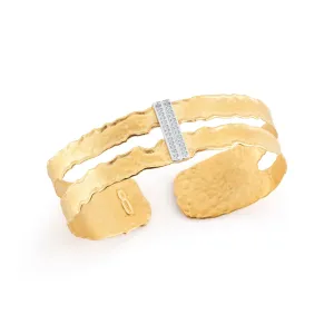 Gold Narrow Cut-Out Cuff with Pave Diamonds