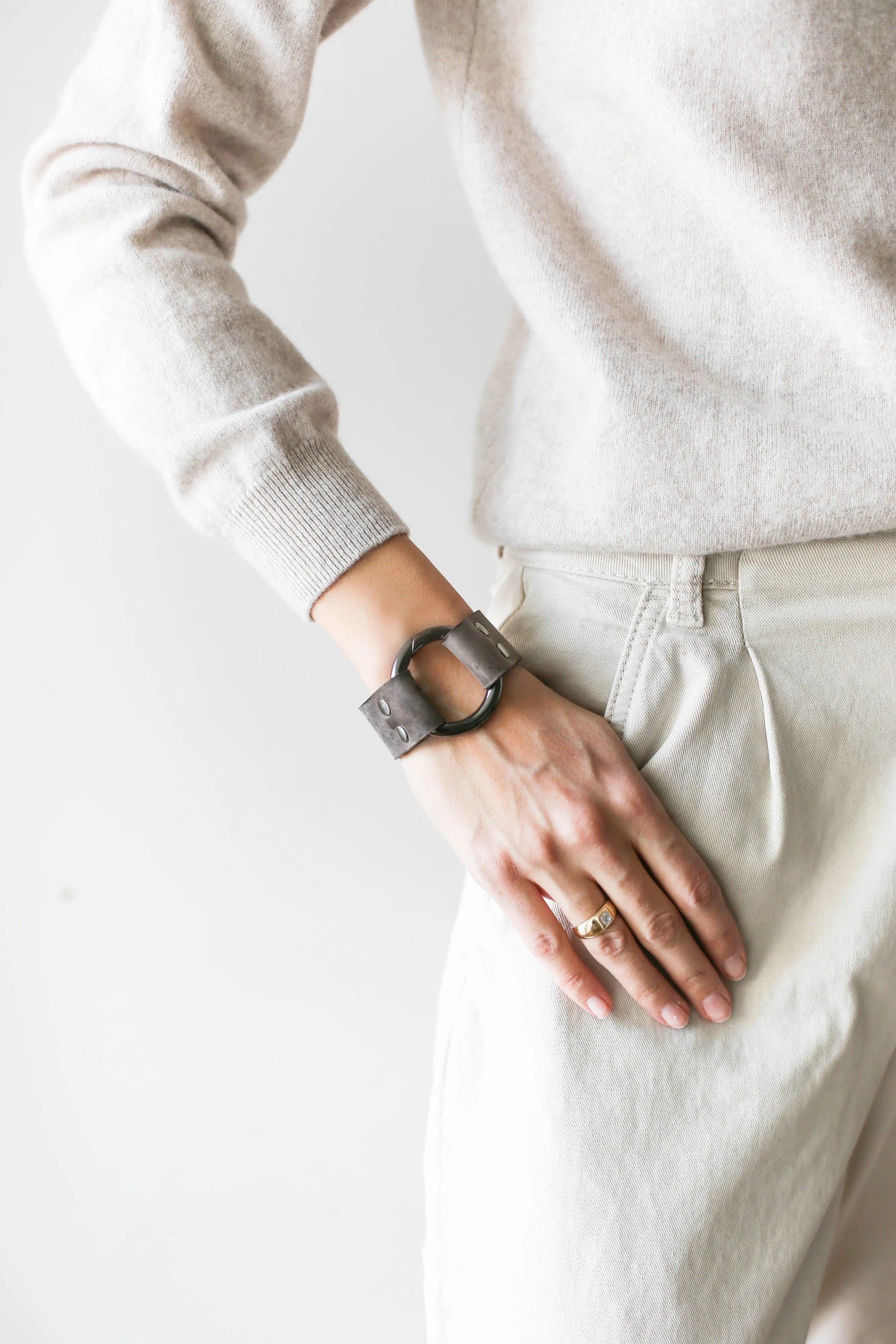 Gray Leather Cuff Bracelet