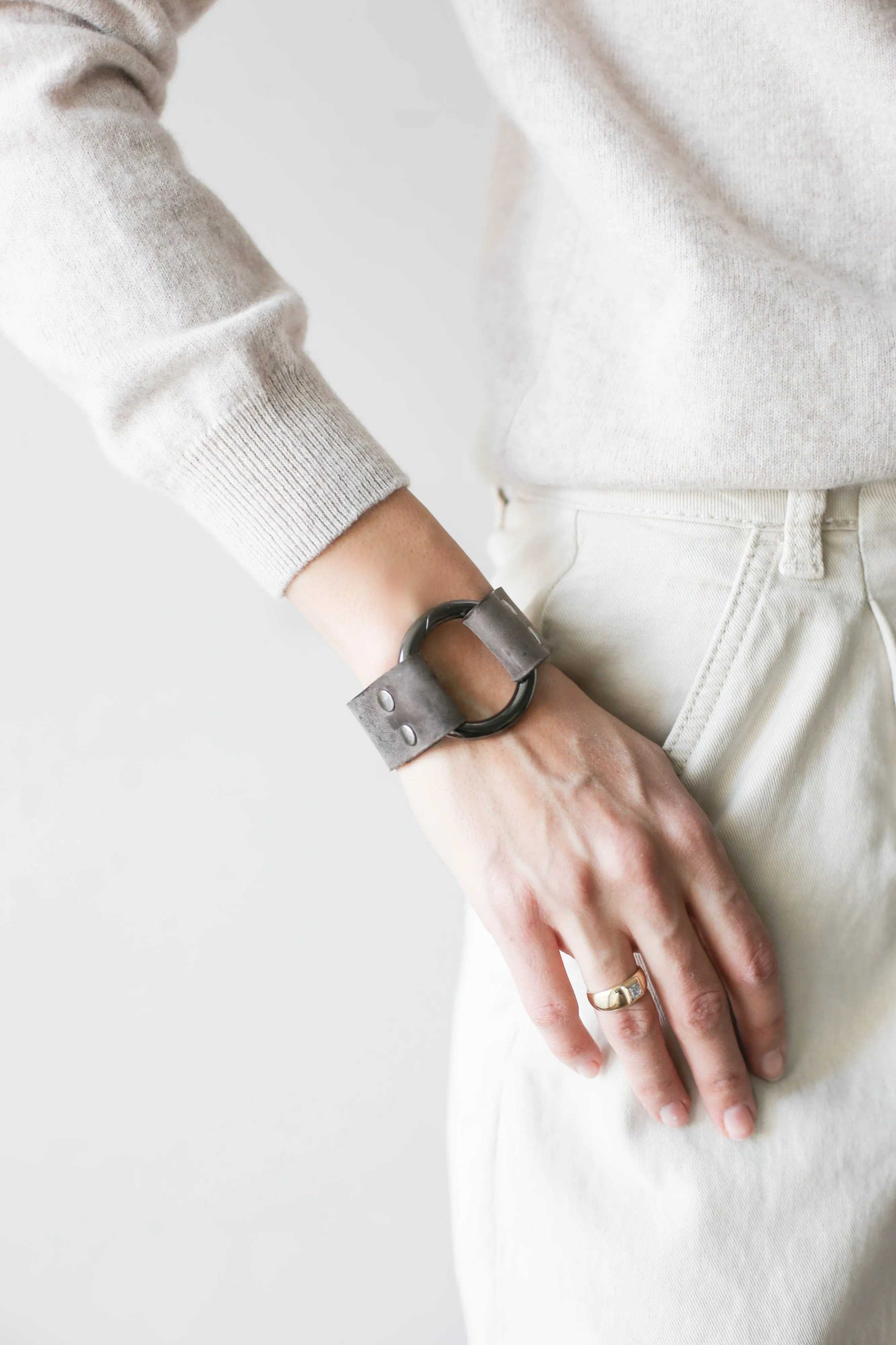 Gray Leather Cuff Bracelet