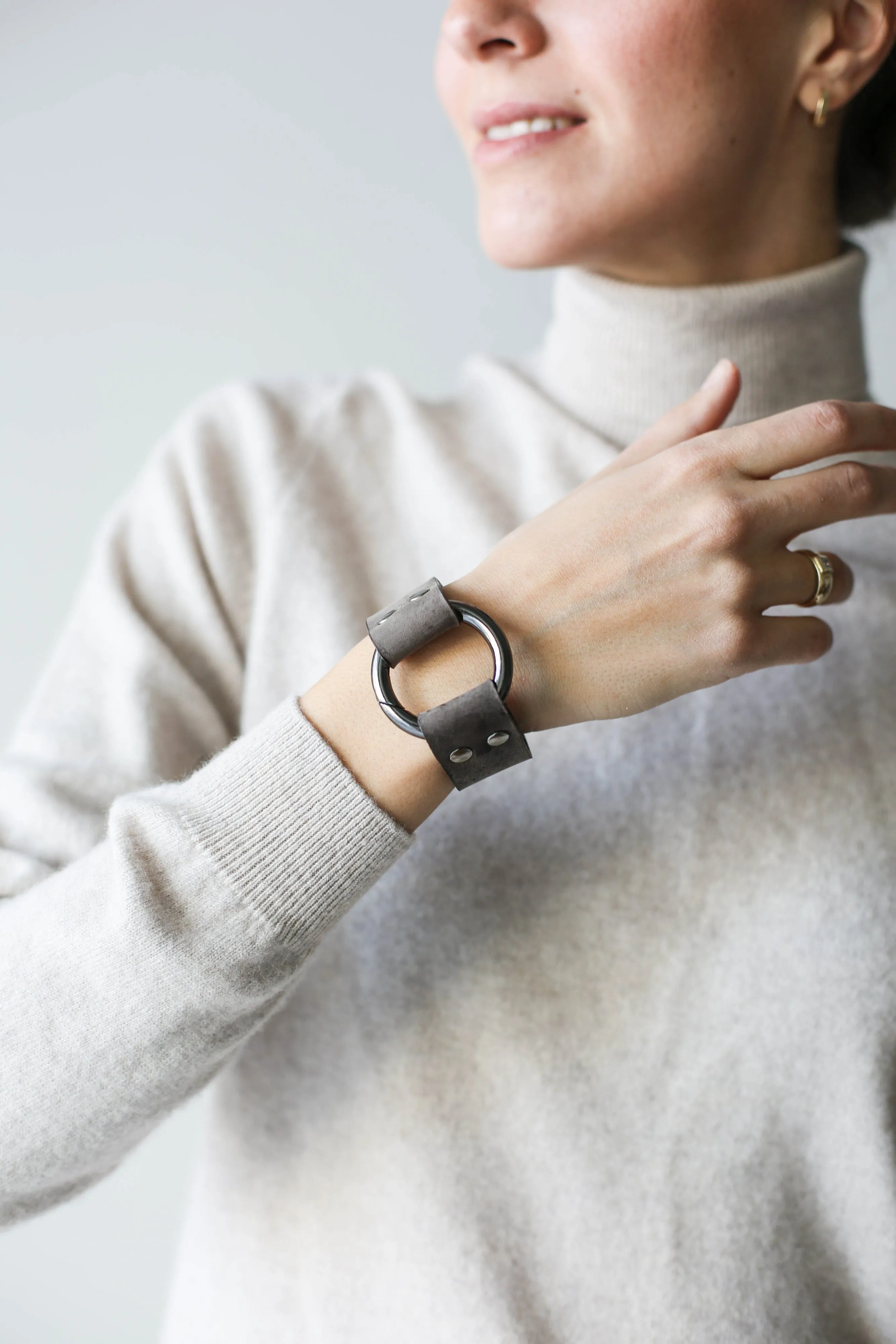 Gray Leather Cuff Bracelet