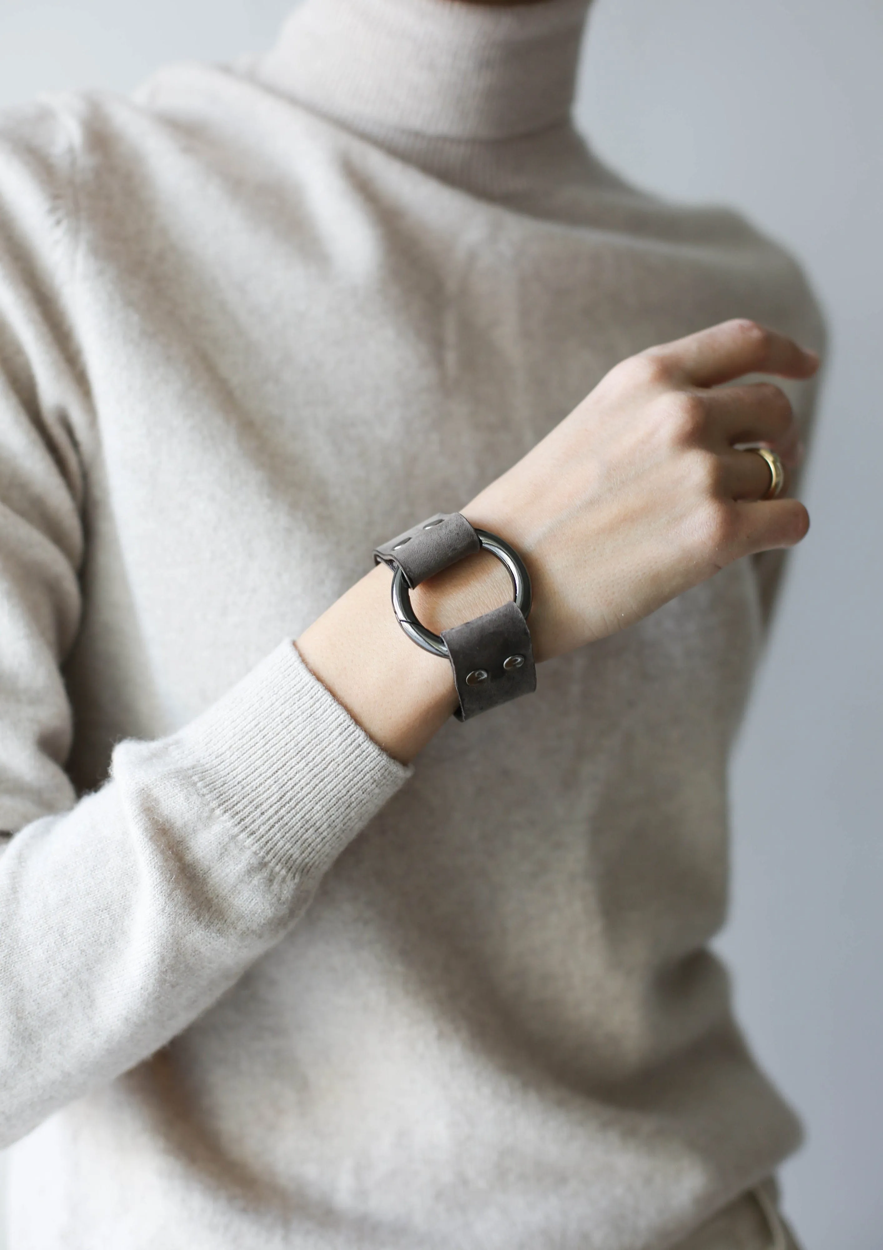 Gray Leather Cuff Bracelet