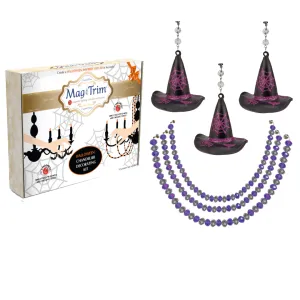 HALLOWEEN CHANDELIER MAKEOVER KIT - (3) Witch Hat   (3) 12" Purple/Silver Crystal Bead Garland