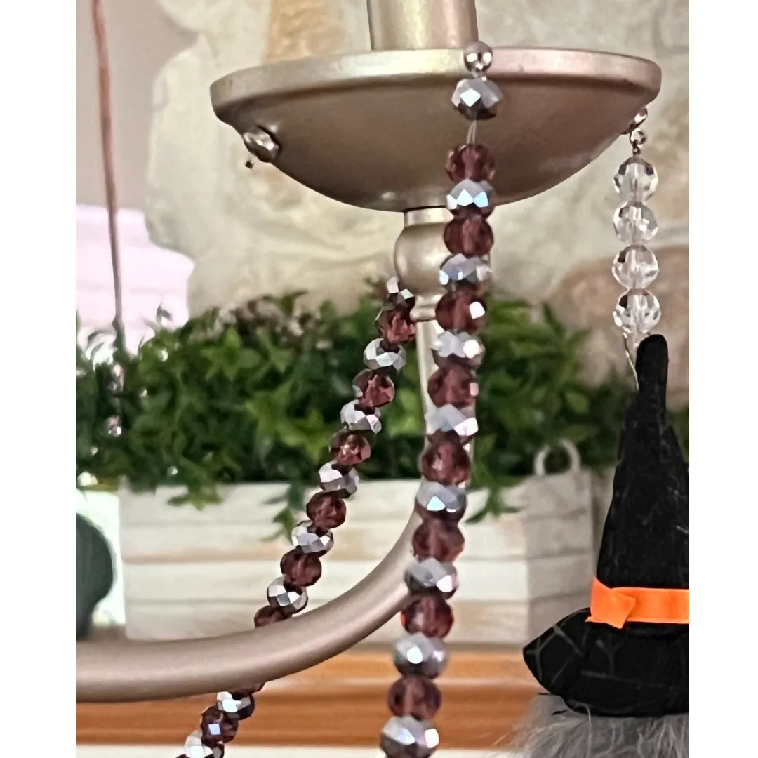 HALLOWEEN CHANDELIER MAKEOVER KIT - (3) Witch Hat   (3) 12" Purple/Silver Crystal Bead Garland