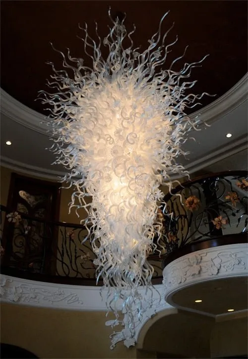 Hand Blown Classic White Large Murano Glass LED Chandelier