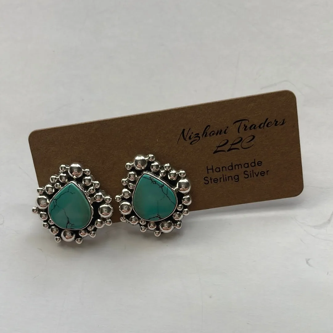 Handmade Turquoise and Sterling Silver Stud Earrings Signed Nizhoni