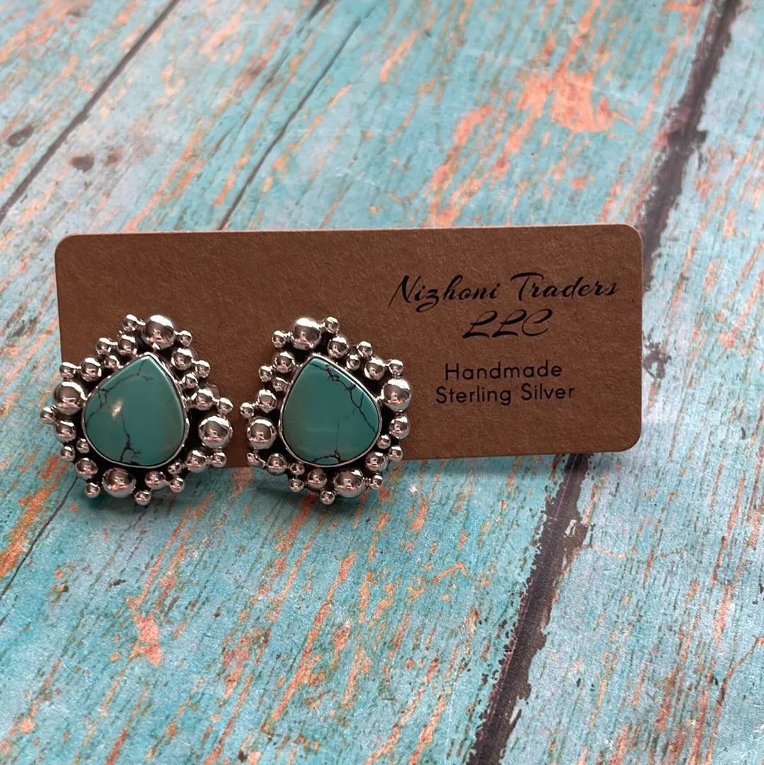 Handmade Turquoise and Sterling Silver Stud Earrings Signed Nizhoni