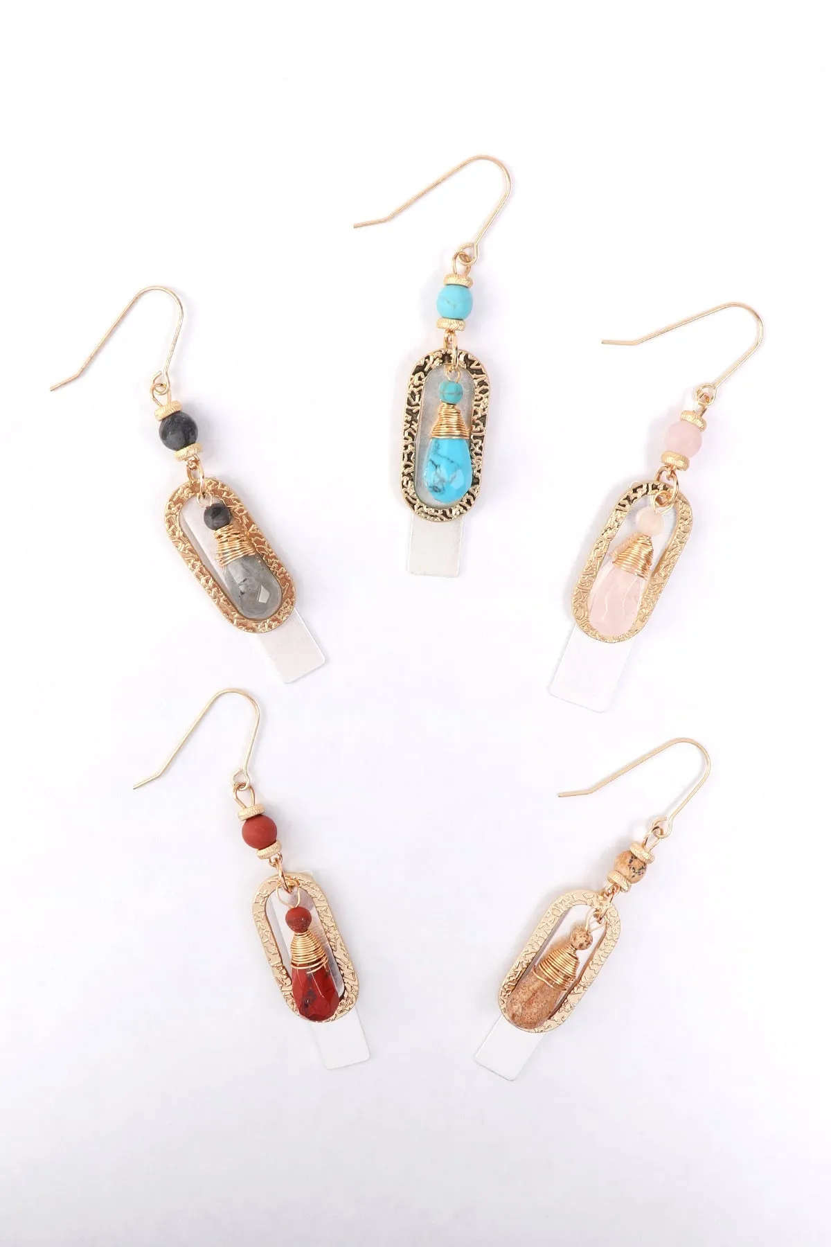 Hde3098 - Stone Charm Drop Earrings