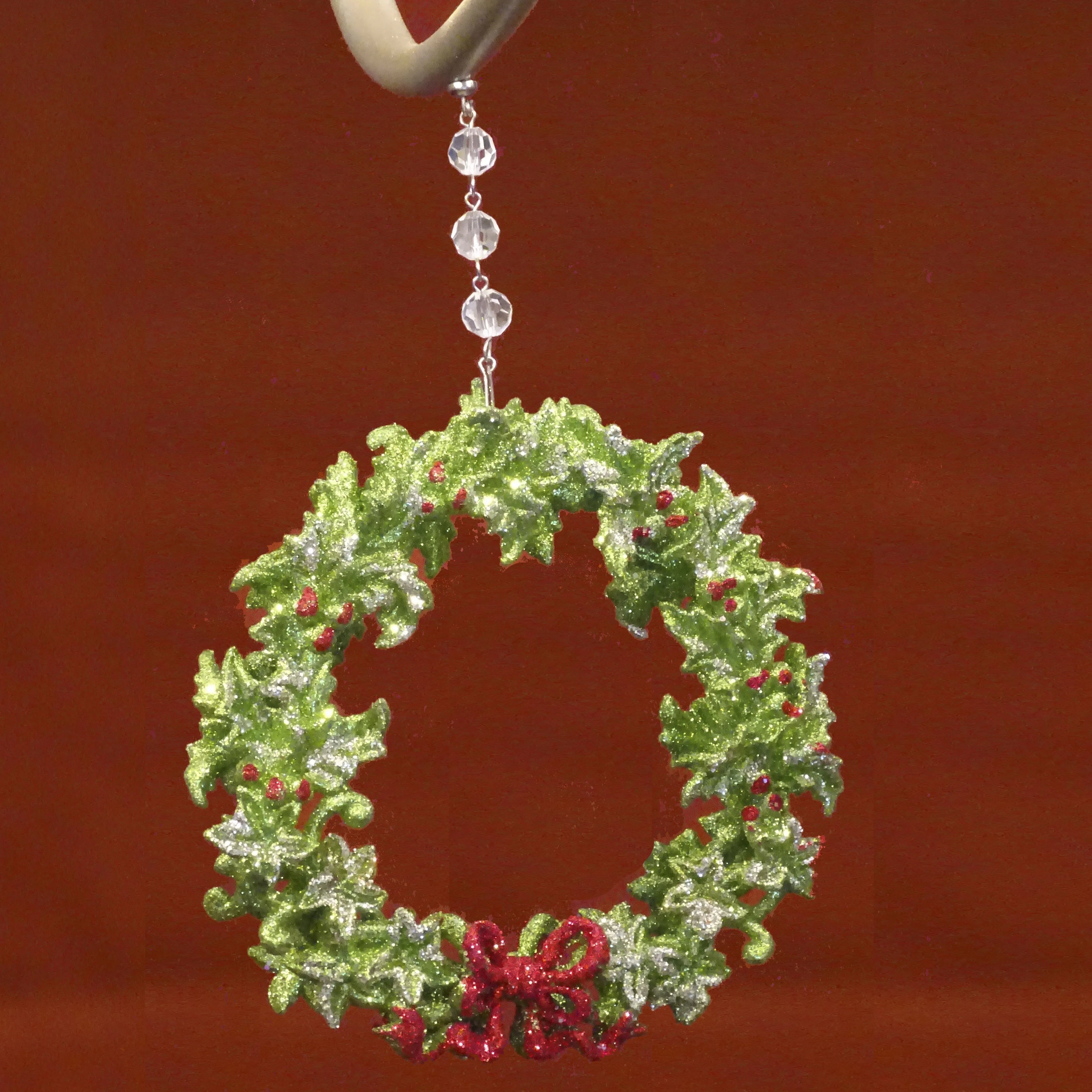 HOLIDAY CHANDELIER MAKEOVER KIT - (3) Bow Wreath   (3) 12" Dark Red Bead Crystal Garland