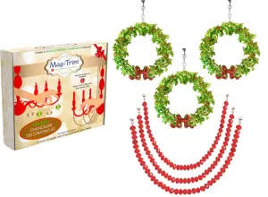 HOLIDAY CHANDELIER MAKEOVER KIT - (3) Bow Wreath   (3) 12" Dark Red Bead Crystal Garland