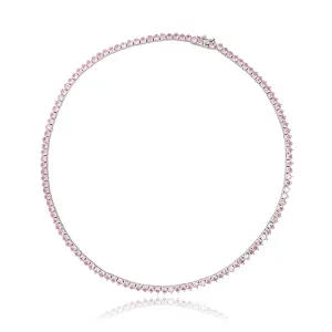 Ibiza Pink Sapphire CZ's 3 Prong Tennis Necklace