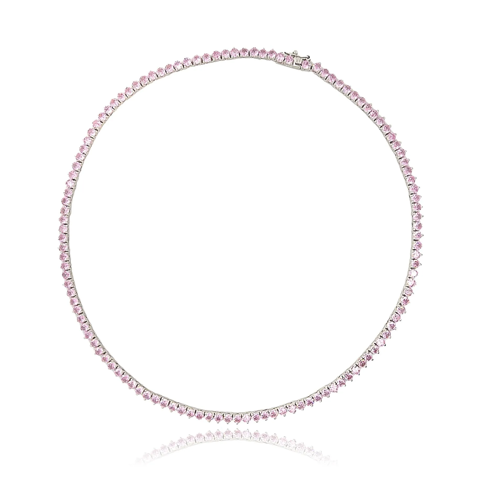 Ibiza Pink Sapphire CZ's 3 Prong Tennis Necklace