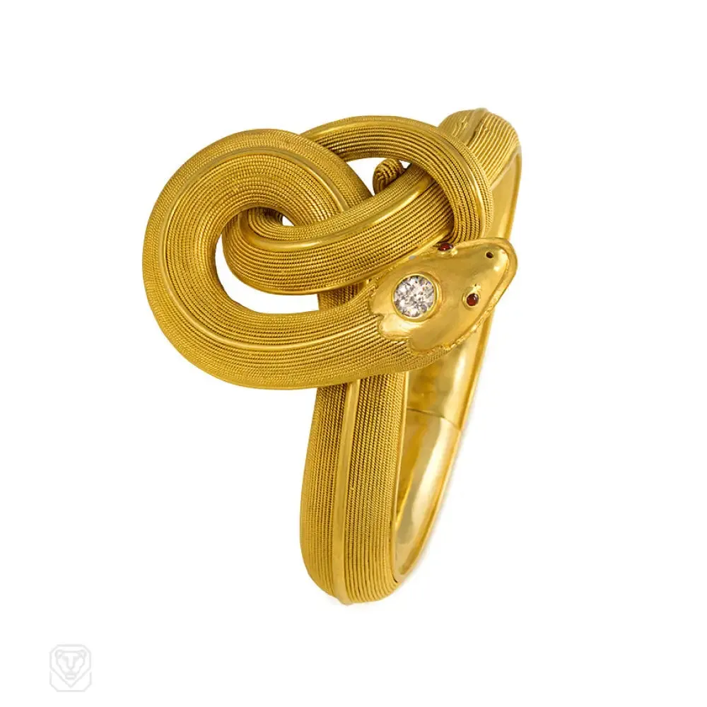 Important antique gold serpent bracelet, Pierret, Italy