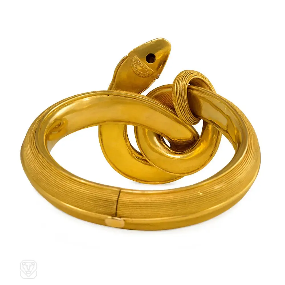 Important antique gold serpent bracelet, Pierret, Italy