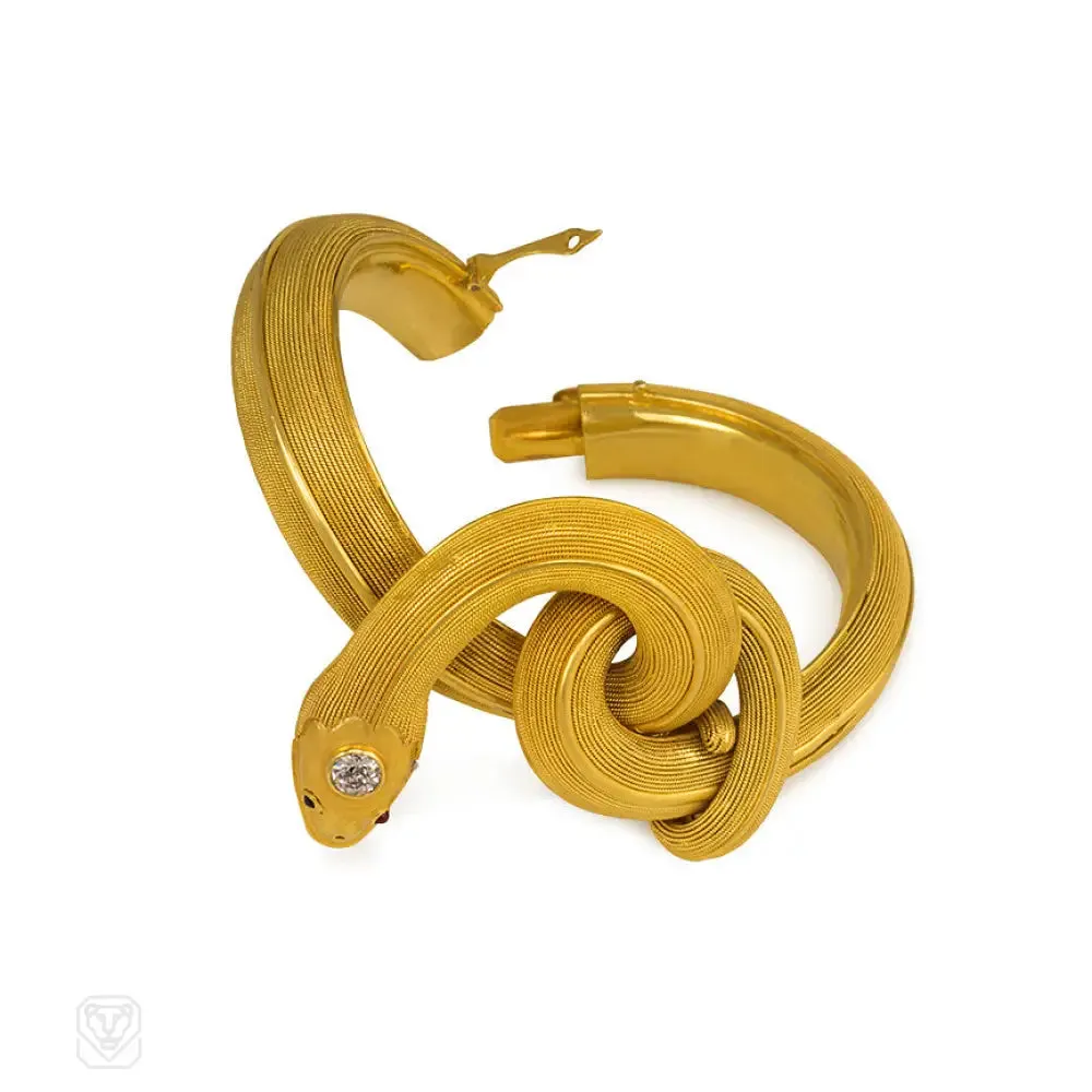 Important antique gold serpent bracelet, Pierret, Italy