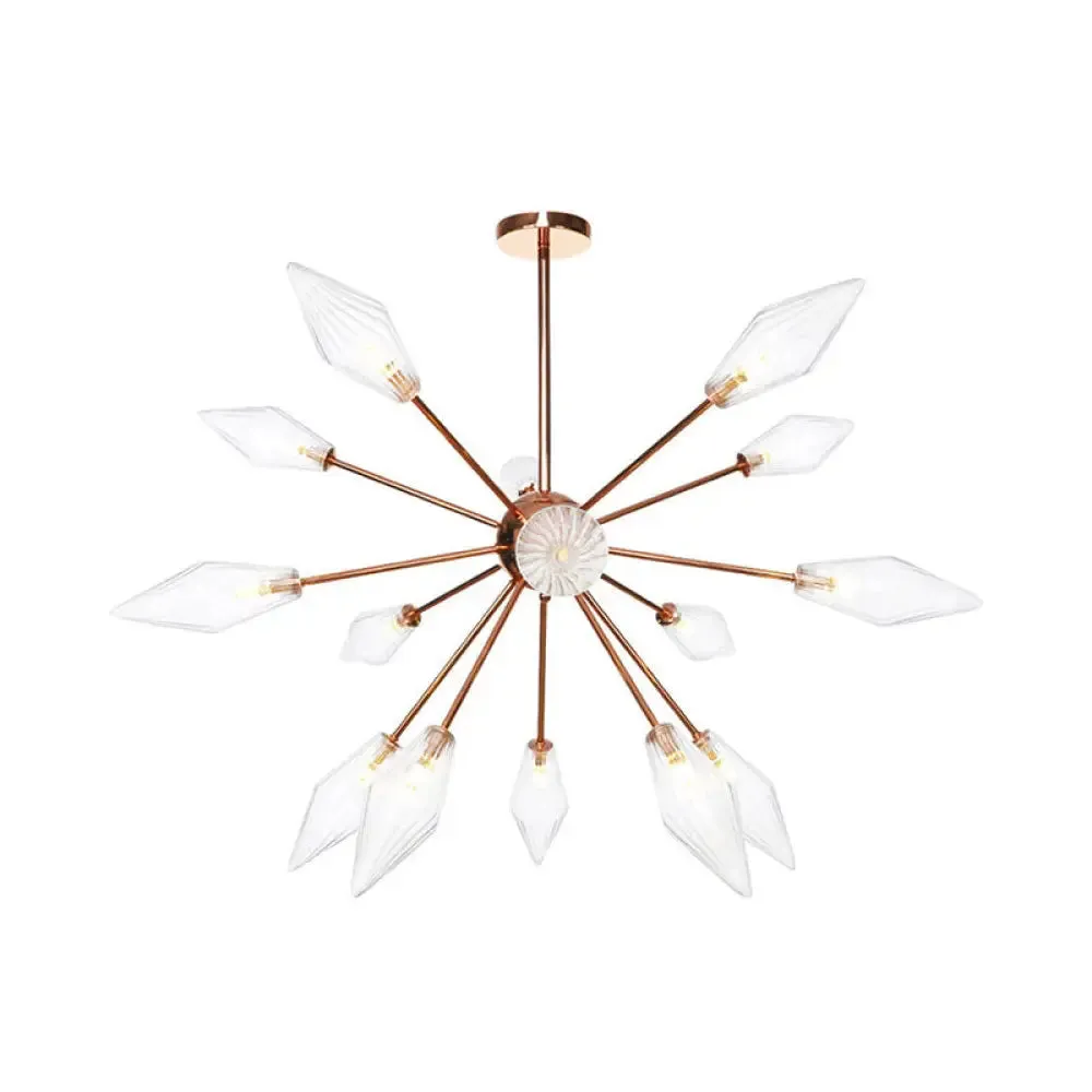 Industrial Diamond Glass Chandelier Lamp - 9/12/15 Lights - Hanging Ceiling Fixture with Starburst Design - Amber/Clear