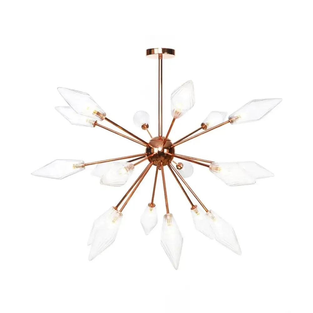 Industrial Diamond Glass Chandelier Lamp - 9/12/15 Lights - Hanging Ceiling Fixture with Starburst Design - Amber/Clear