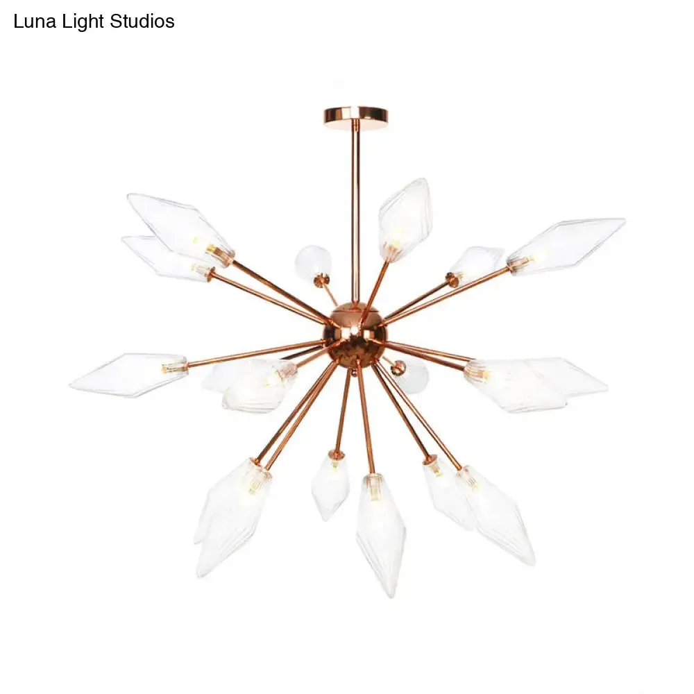 Industrial Diamond Glass Chandelier Lamp - 9/12/15 Lights - Hanging Ceiling Fixture with Starburst Design - Amber/Clear