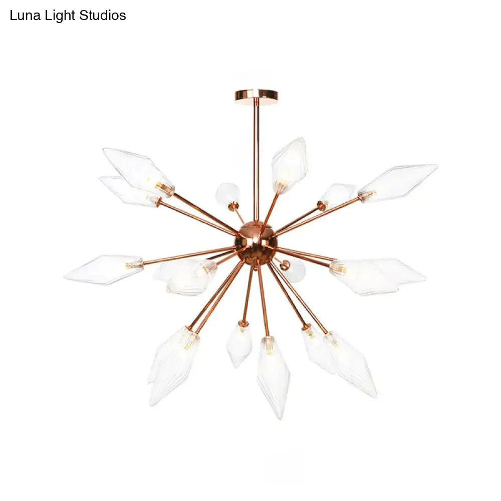 Industrial Diamond Glass Chandelier Lamp - 9/12/15 Lights - Hanging Ceiling Fixture with Starburst Design - Amber/Clear