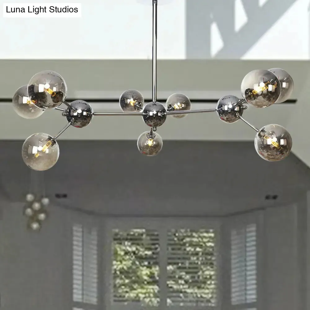 Industrial Style Hanging Chandelier Light - 13"/27.5"/34" W Orbit Shade - Amber/Clear/Smoke Gray Glass - 3/9/12 Lights