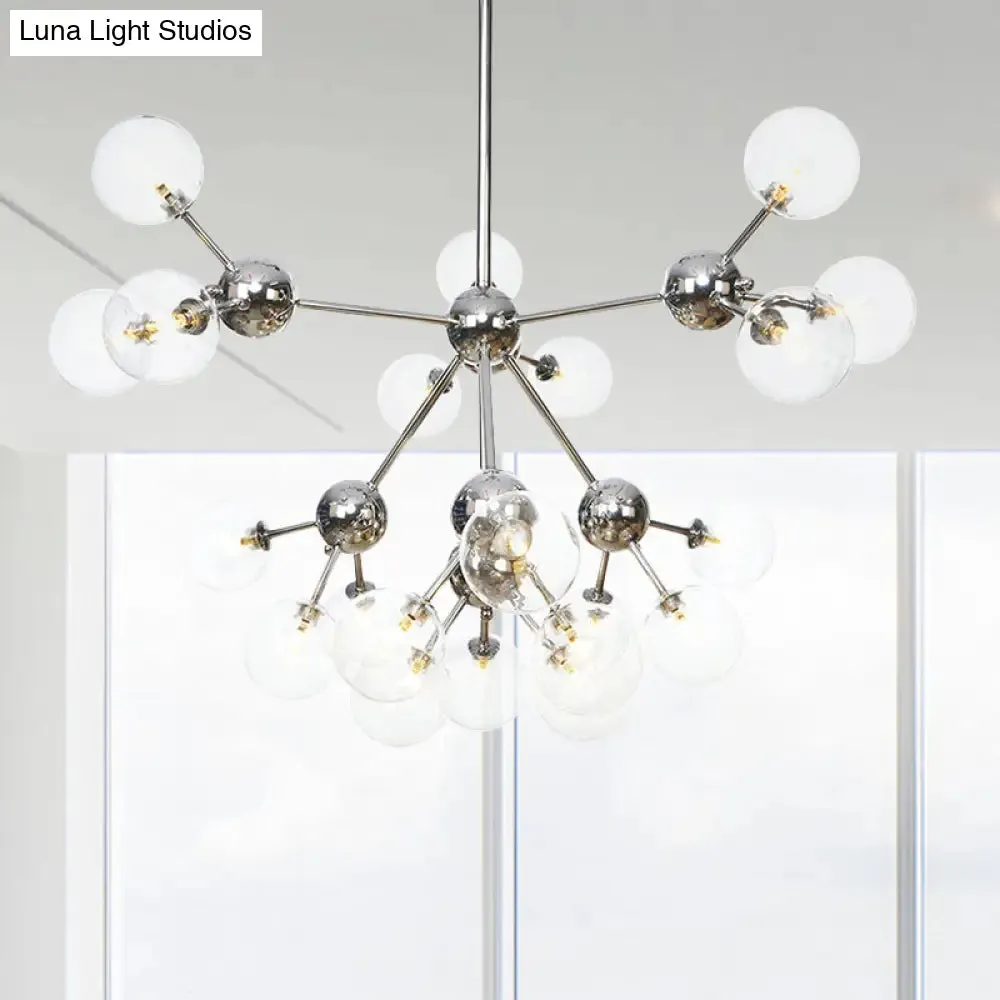 Industrial Style Hanging Chandelier Light - 13"/27.5"/34" W Orbit Shade - Amber/Clear/Smoke Gray Glass - 3/9/12 Lights