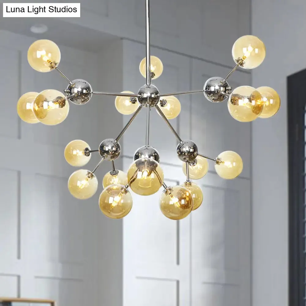 Industrial Style Hanging Chandelier Light - 13"/27.5"/34" W Orbit Shade - Amber/Clear/Smoke Gray Glass - 3/9/12 Lights