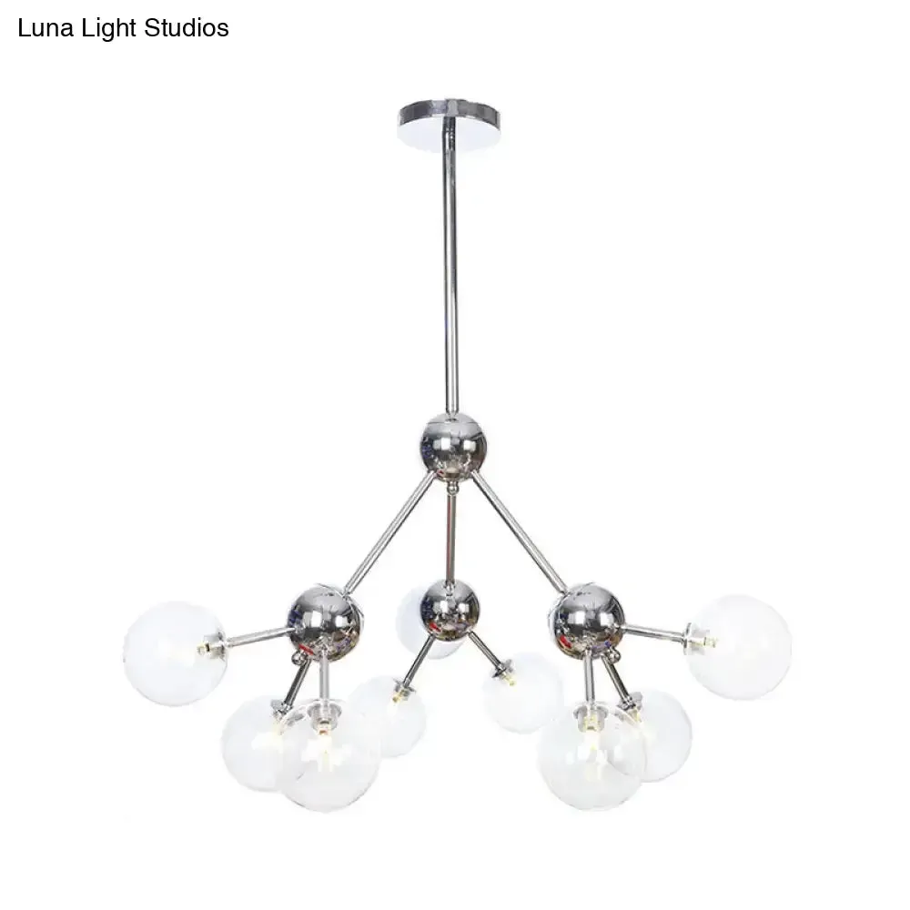 Industrial Style Hanging Chandelier Light - 13"/27.5"/34" W Orbit Shade - Amber/Clear/Smoke Gray Glass - 3/9/12 Lights