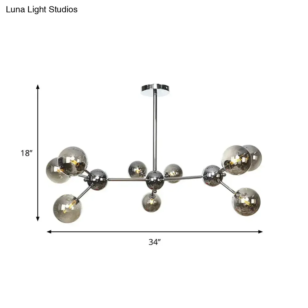 Industrial Style Hanging Chandelier Light - 13"/27.5"/34" W Orbit Shade - Amber/Clear/Smoke Gray Glass - 3/9/12 Lights