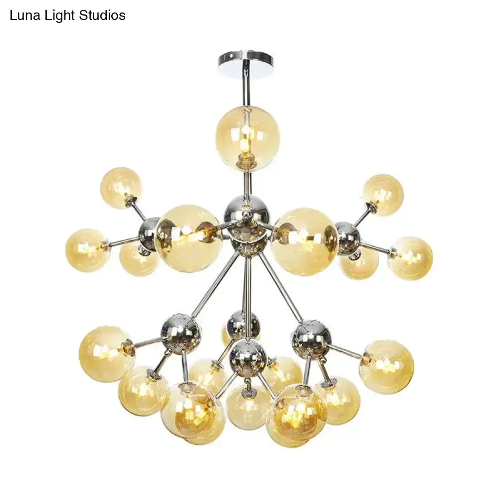 Industrial Style Hanging Chandelier Light - 13"/27.5"/34" W Orbit Shade - Amber/Clear/Smoke Gray Glass - 3/9/12 Lights