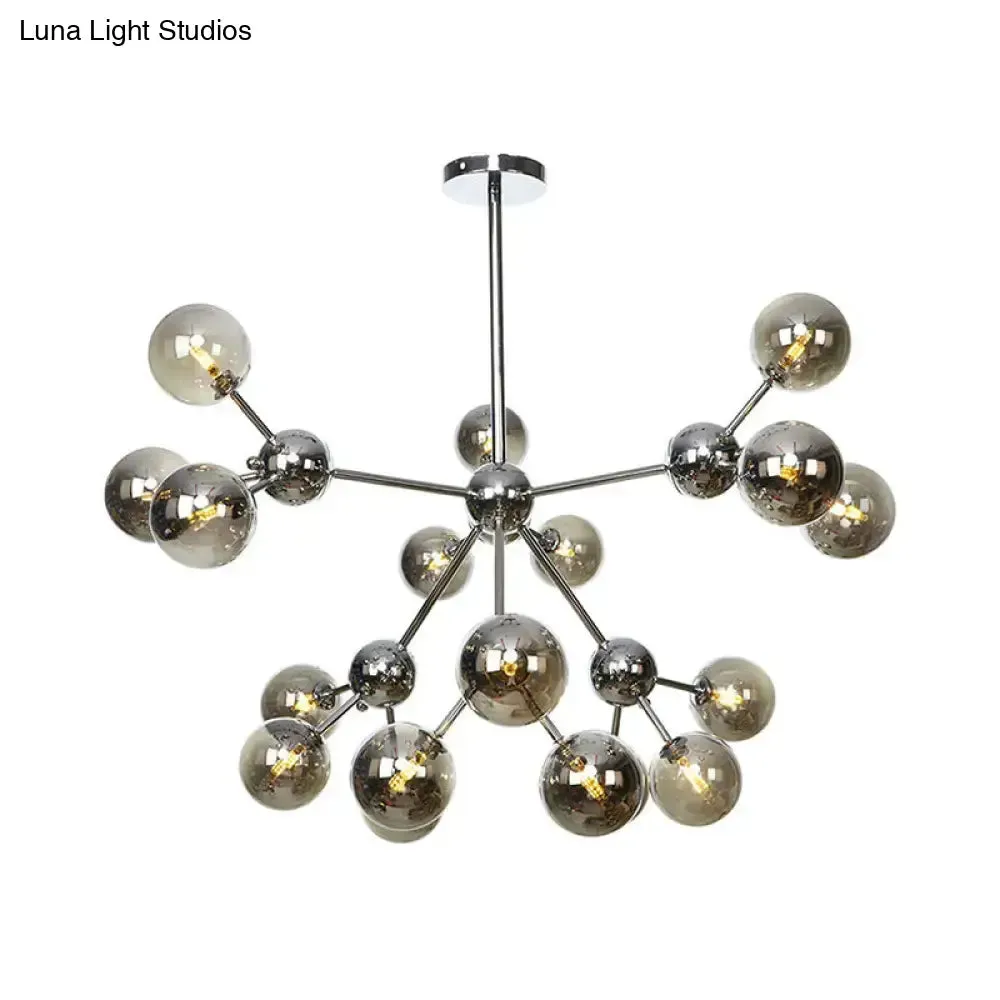 Industrial Style Hanging Chandelier Light - 13"/27.5"/34" W Orbit Shade - Amber/Clear/Smoke Gray Glass - 3/9/12 Lights