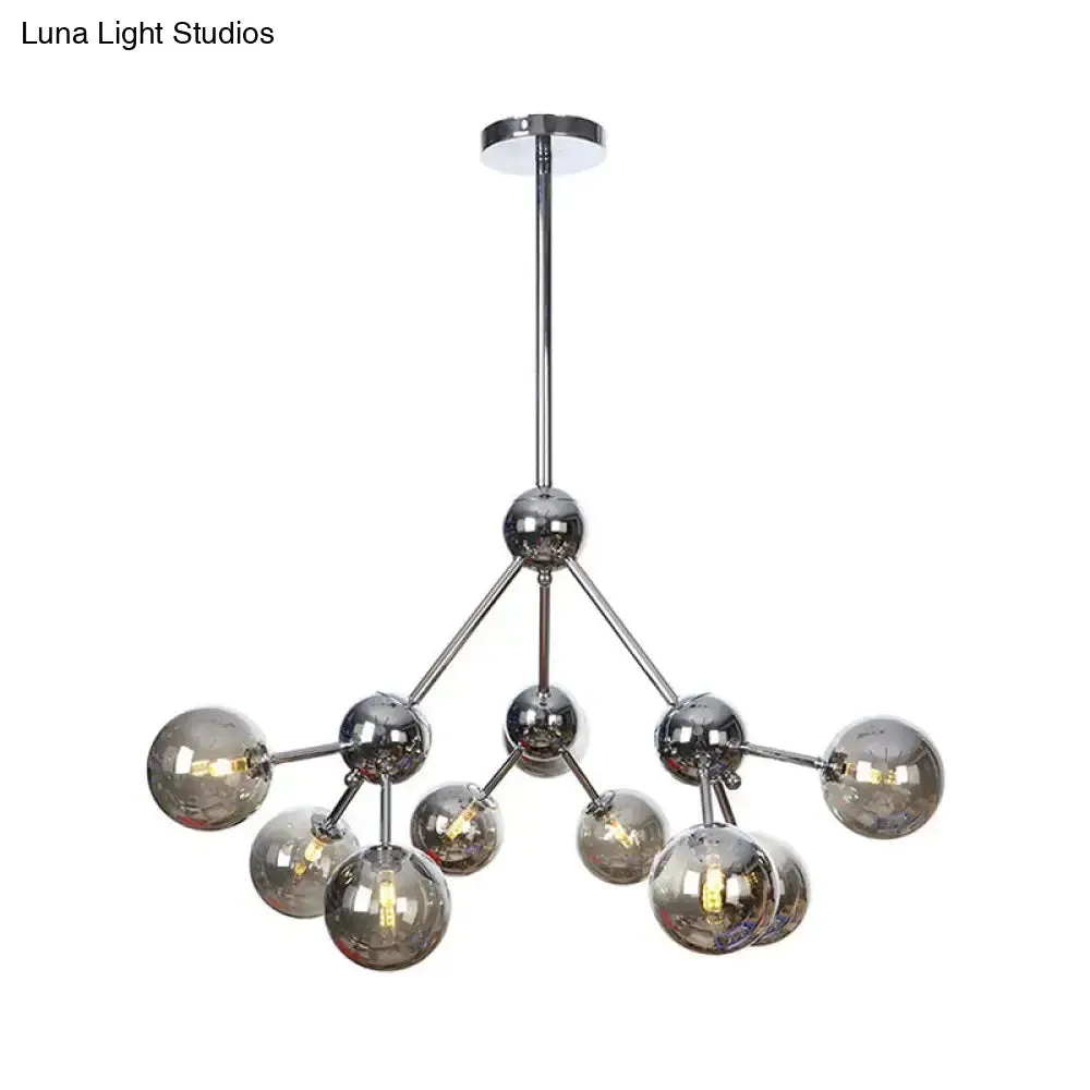 Industrial Style Hanging Chandelier Light - 13"/27.5"/34" W Orbit Shade - Amber/Clear/Smoke Gray Glass - 3/9/12 Lights