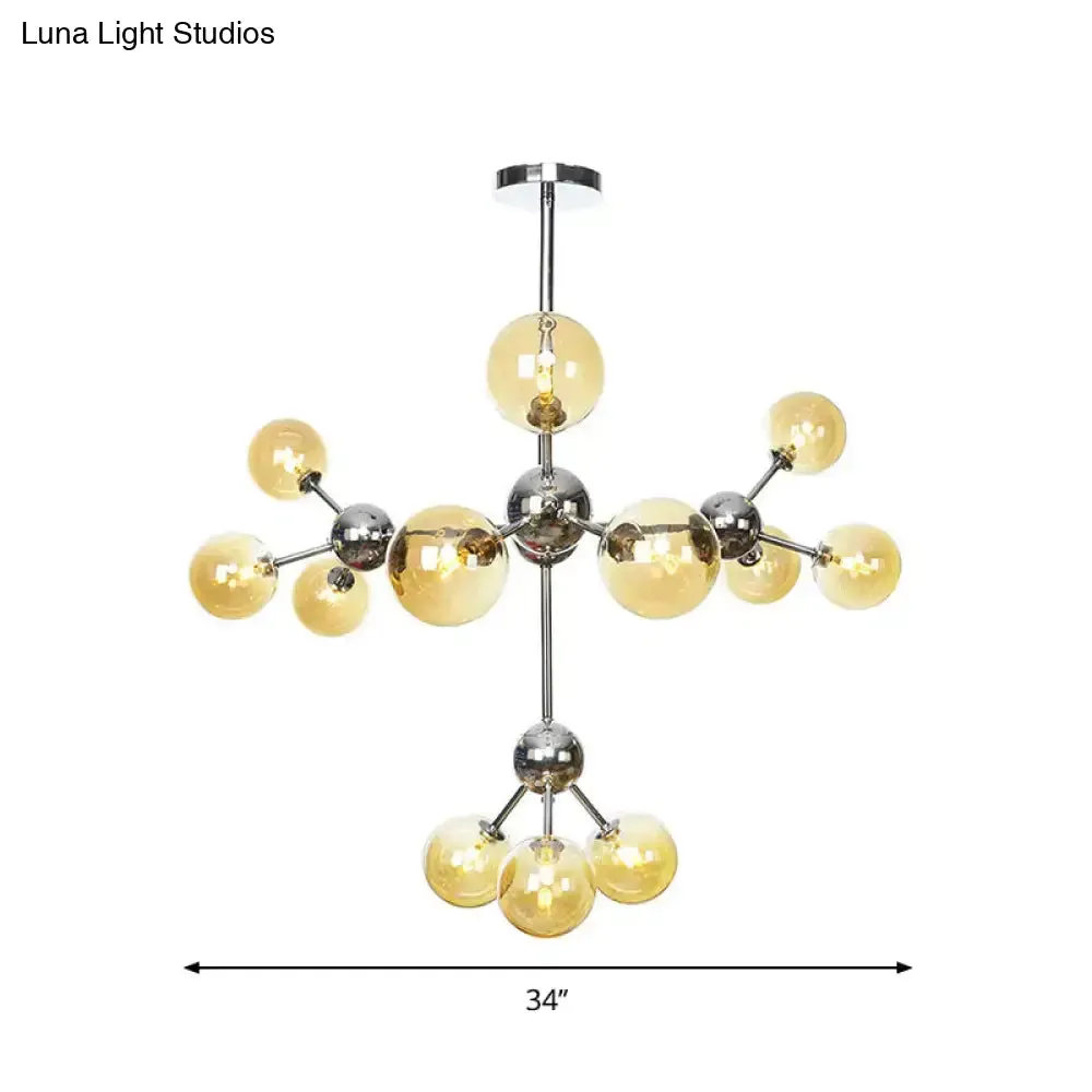 Industrial Style Hanging Chandelier Light - 13"/27.5"/34" W Orbit Shade - Amber/Clear/Smoke Gray Glass - 3/9/12 Lights