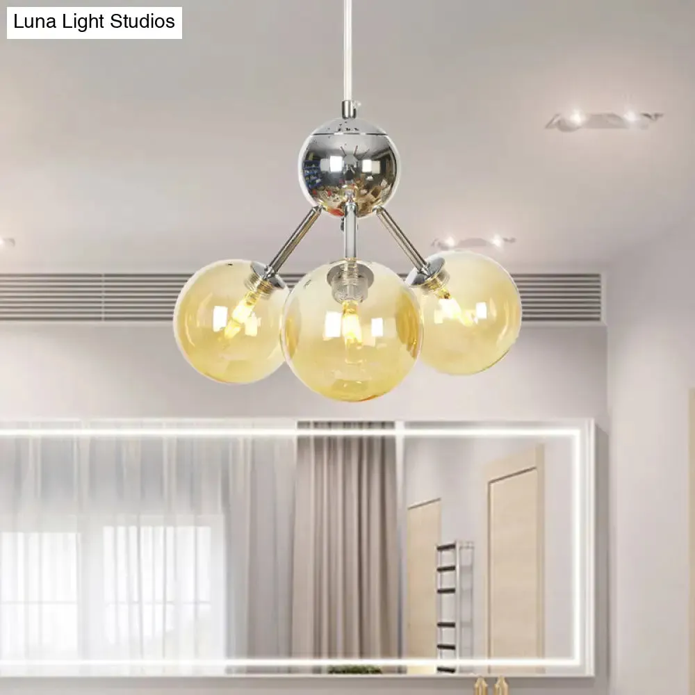 Industrial Style Hanging Chandelier Light - 13"/27.5"/34" W Orbit Shade - Amber/Clear/Smoke Gray Glass - 3/9/12 Lights