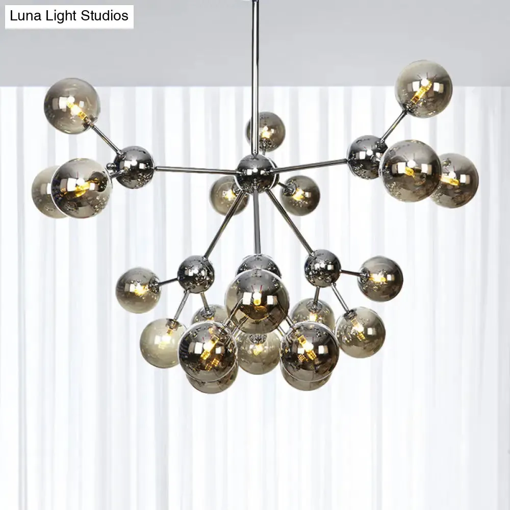 Industrial Style Hanging Chandelier Light - 13"/27.5"/34" W Orbit Shade - Amber/Clear/Smoke Gray Glass - 3/9/12 Lights