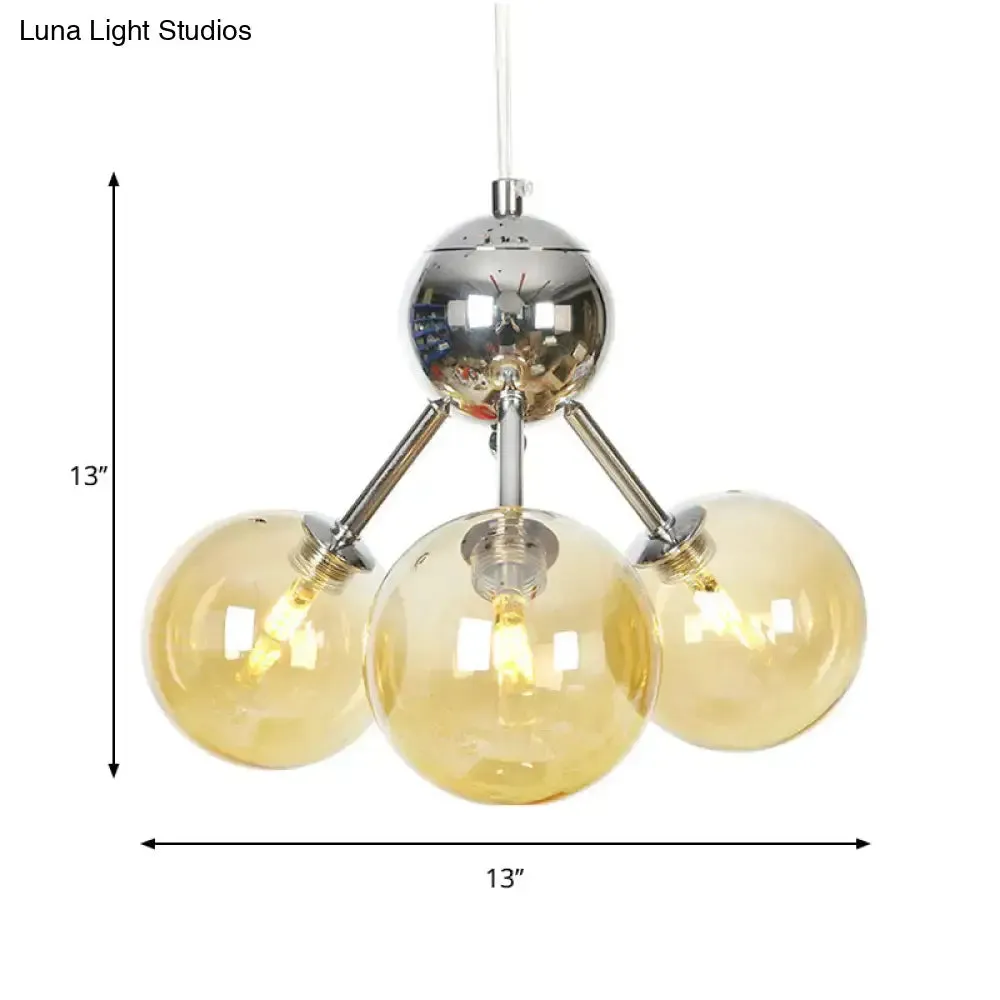 Industrial Style Hanging Chandelier Light - 13"/27.5"/34" W Orbit Shade - Amber/Clear/Smoke Gray Glass - 3/9/12 Lights