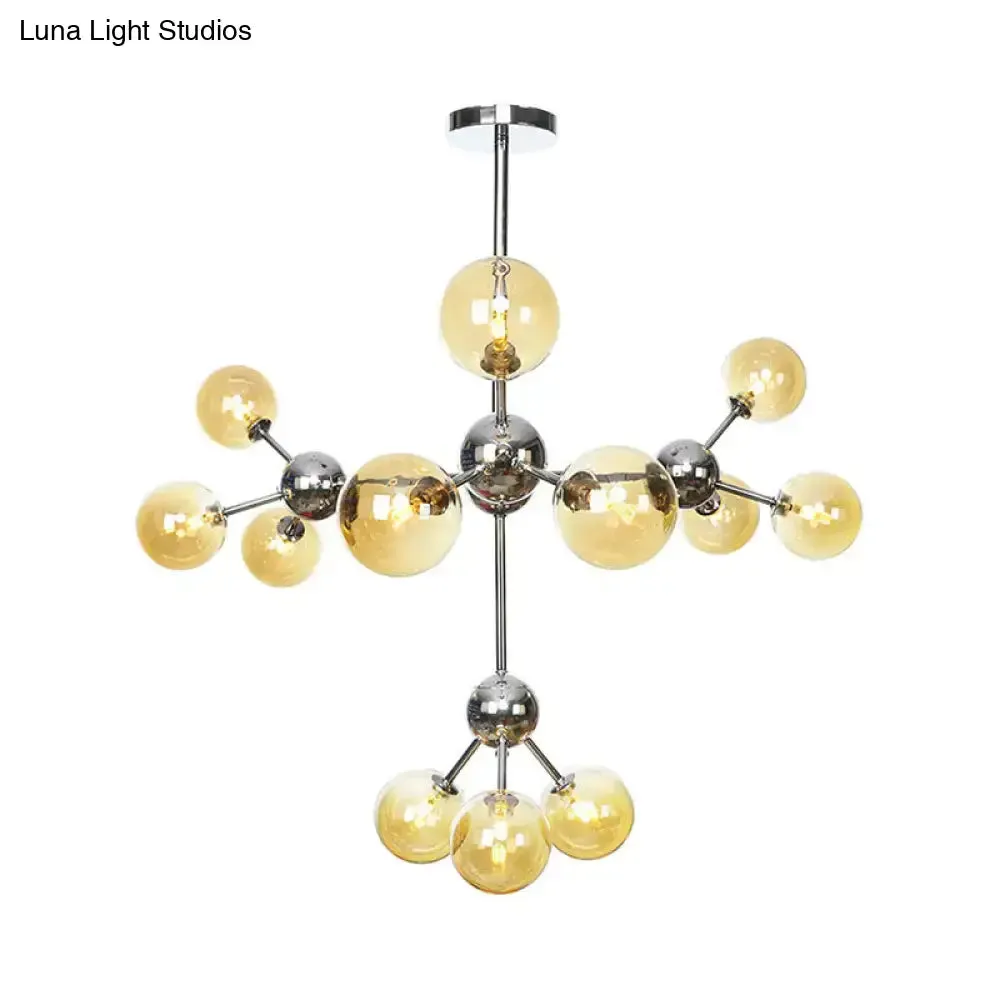 Industrial Style Hanging Chandelier Light - 13"/27.5"/34" W Orbit Shade - Amber/Clear/Smoke Gray Glass - 3/9/12 Lights