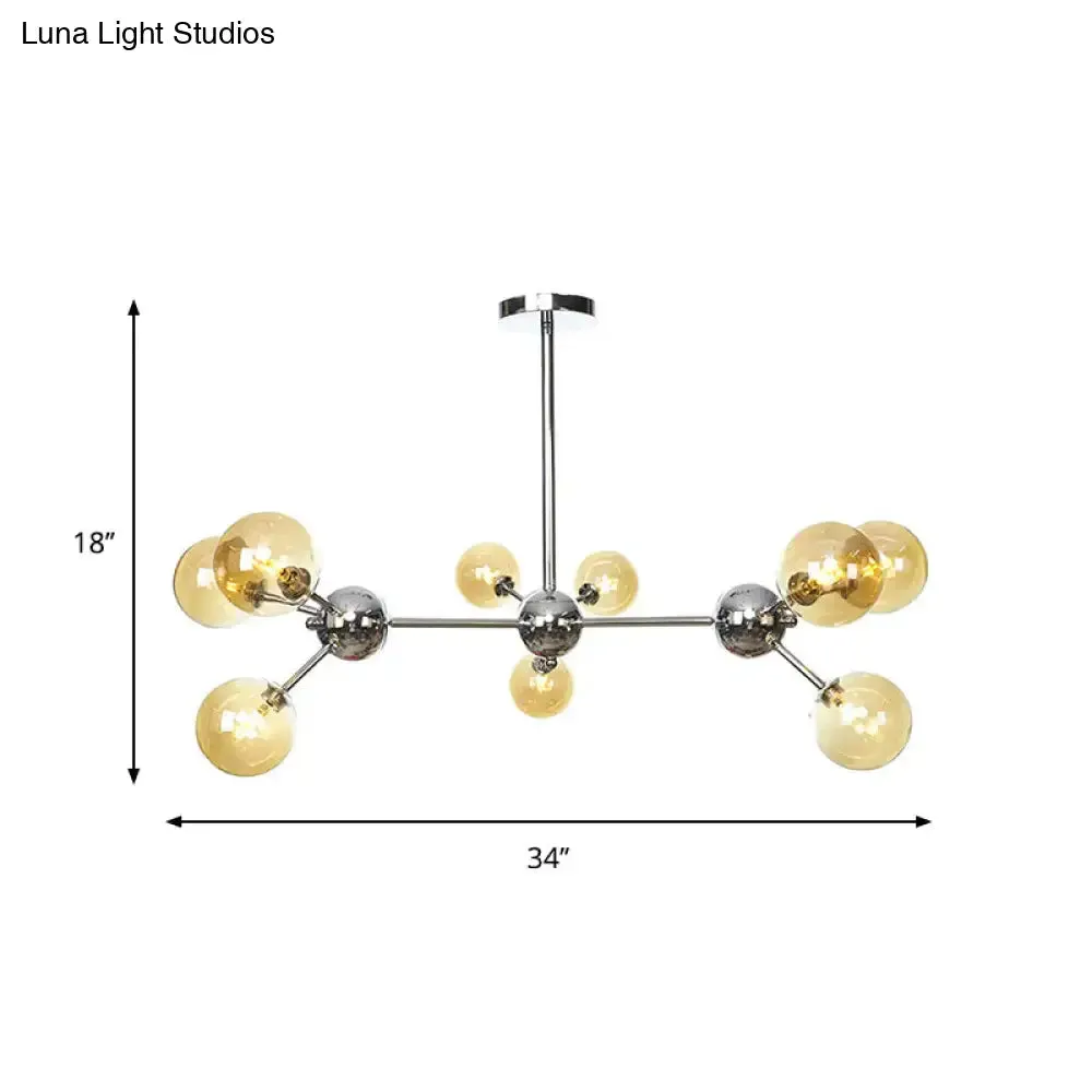 Industrial Style Hanging Chandelier Light - 13"/27.5"/34" W Orbit Shade - Amber/Clear/Smoke Gray Glass - 3/9/12 Lights