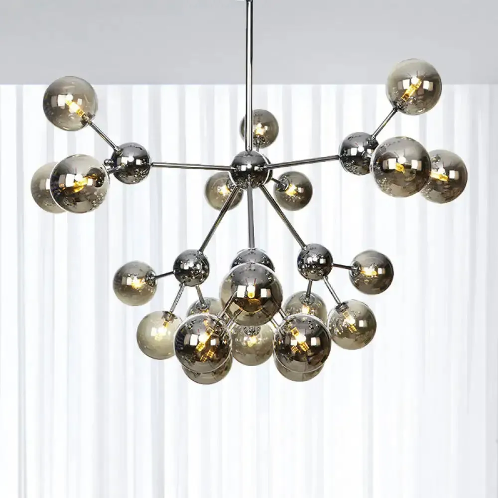 Industrial Style Hanging Chandelier Light - 13"/27.5"/34" W Orbit Shade - Amber/Clear/Smoke Gray Glass - 3/9/12 Lights