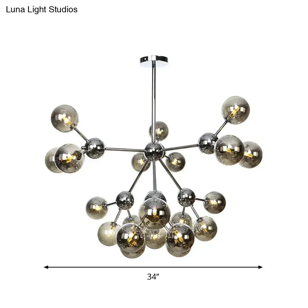 Industrial Style Hanging Chandelier Light - 13"/27.5"/34" W Orbit Shade - Amber/Clear/Smoke Gray Glass - 3/9/12 Lights