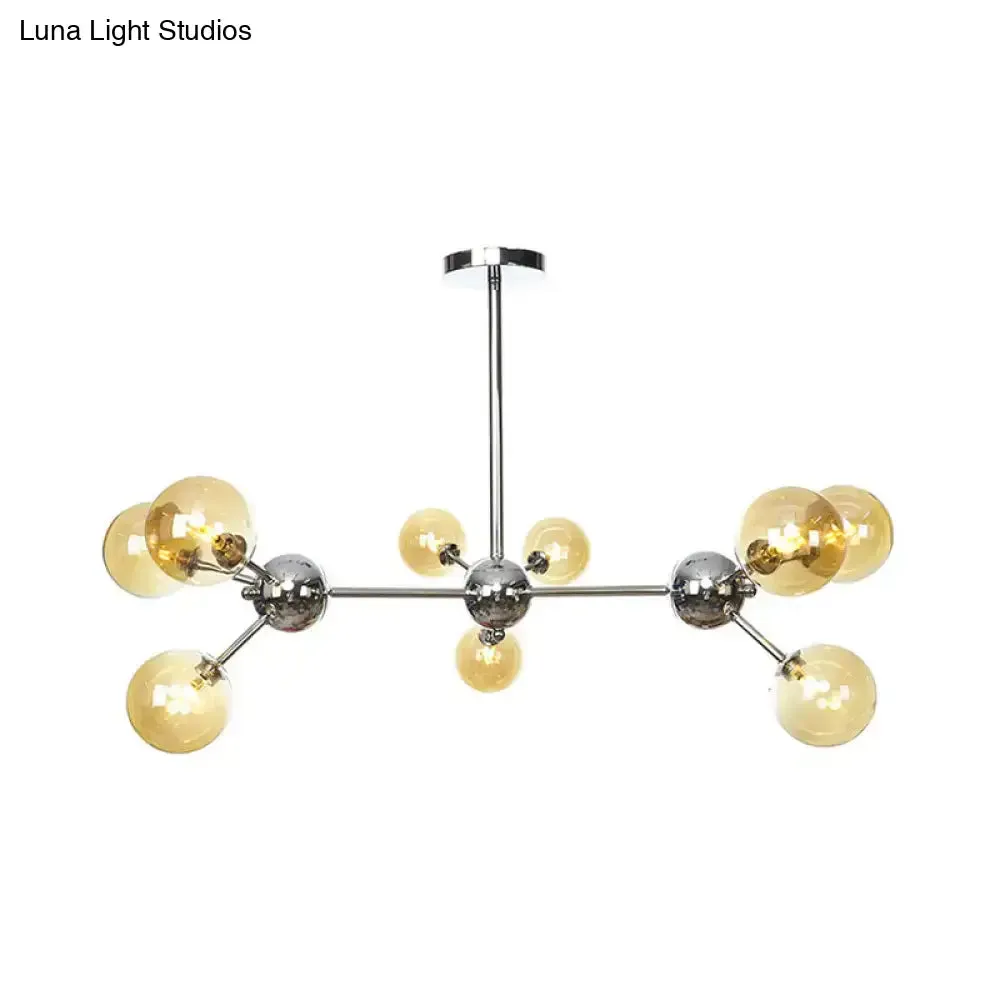 Industrial Style Hanging Chandelier Light - 13"/27.5"/34" W Orbit Shade - Amber/Clear/Smoke Gray Glass - 3/9/12 Lights