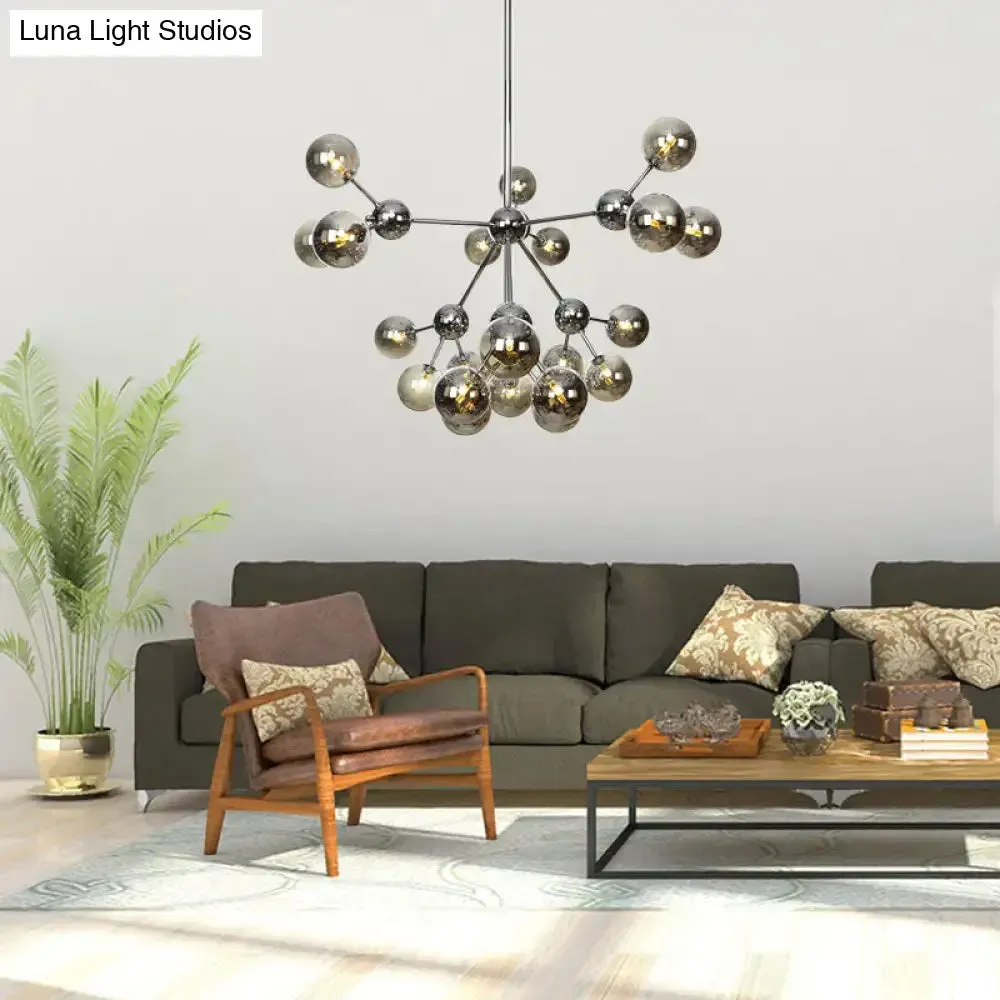 Industrial Style Hanging Chandelier Light - 13"/27.5"/34" W Orbit Shade - Amber/Clear/Smoke Gray Glass - 3/9/12 Lights