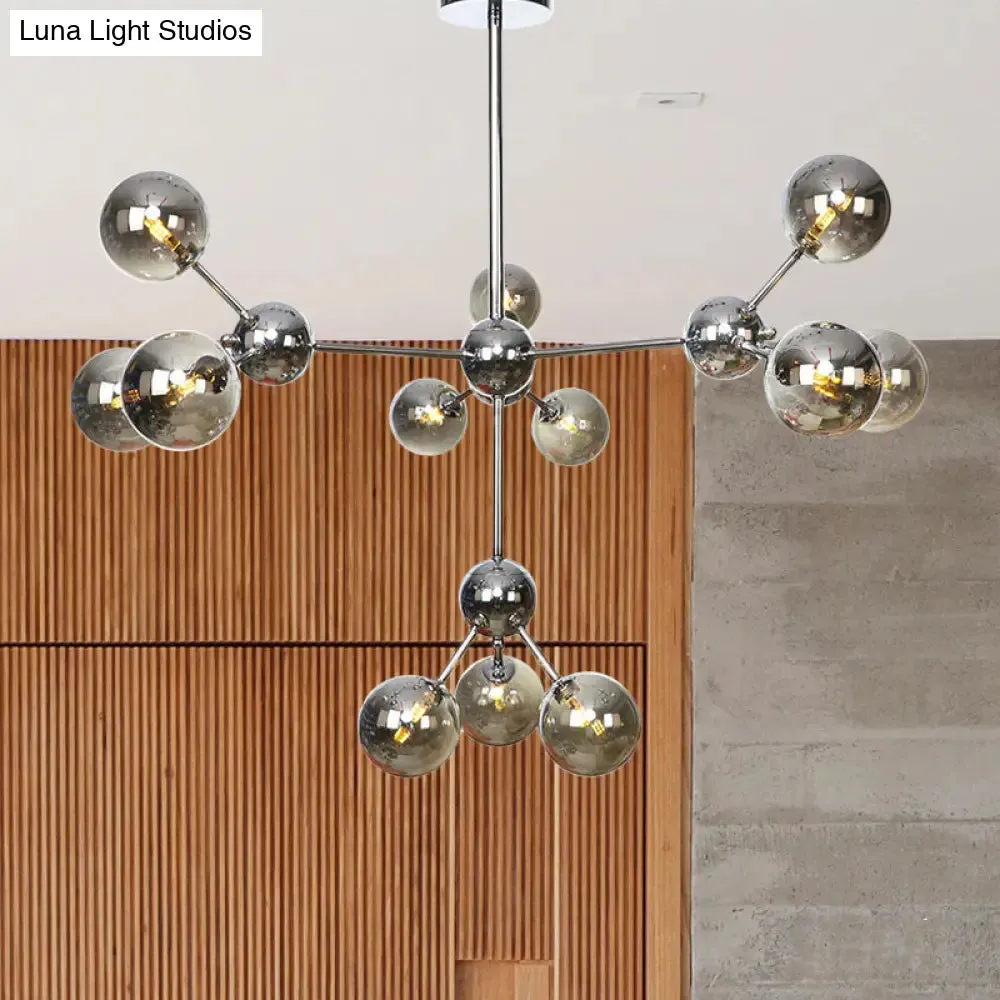 Industrial Style Hanging Chandelier Light - 13"/27.5"/34" W Orbit Shade - Amber/Clear/Smoke Gray Glass - 3/9/12 Lights