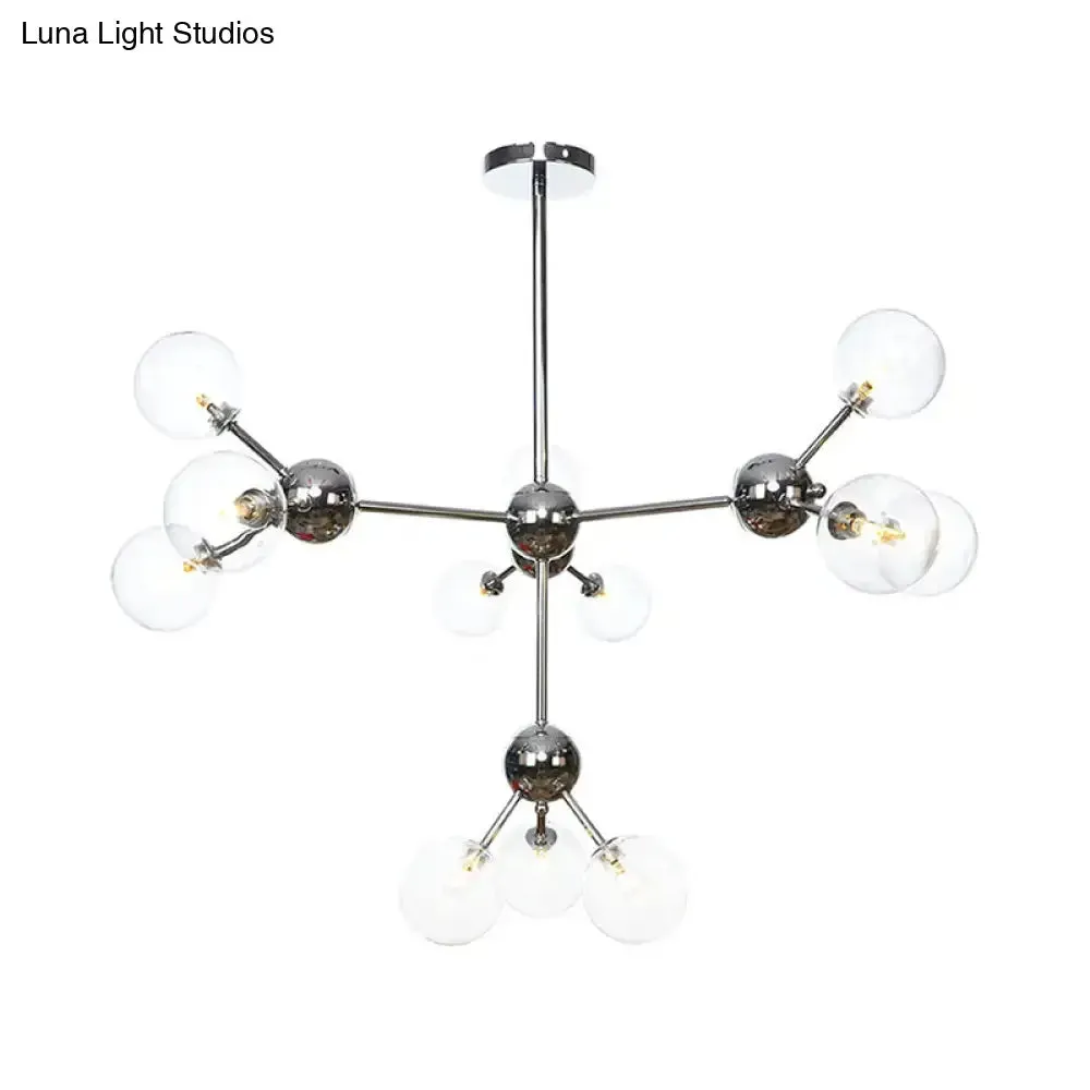 Industrial Style Hanging Chandelier Light - 13"/27.5"/34" W Orbit Shade - Amber/Clear/Smoke Gray Glass - 3/9/12 Lights