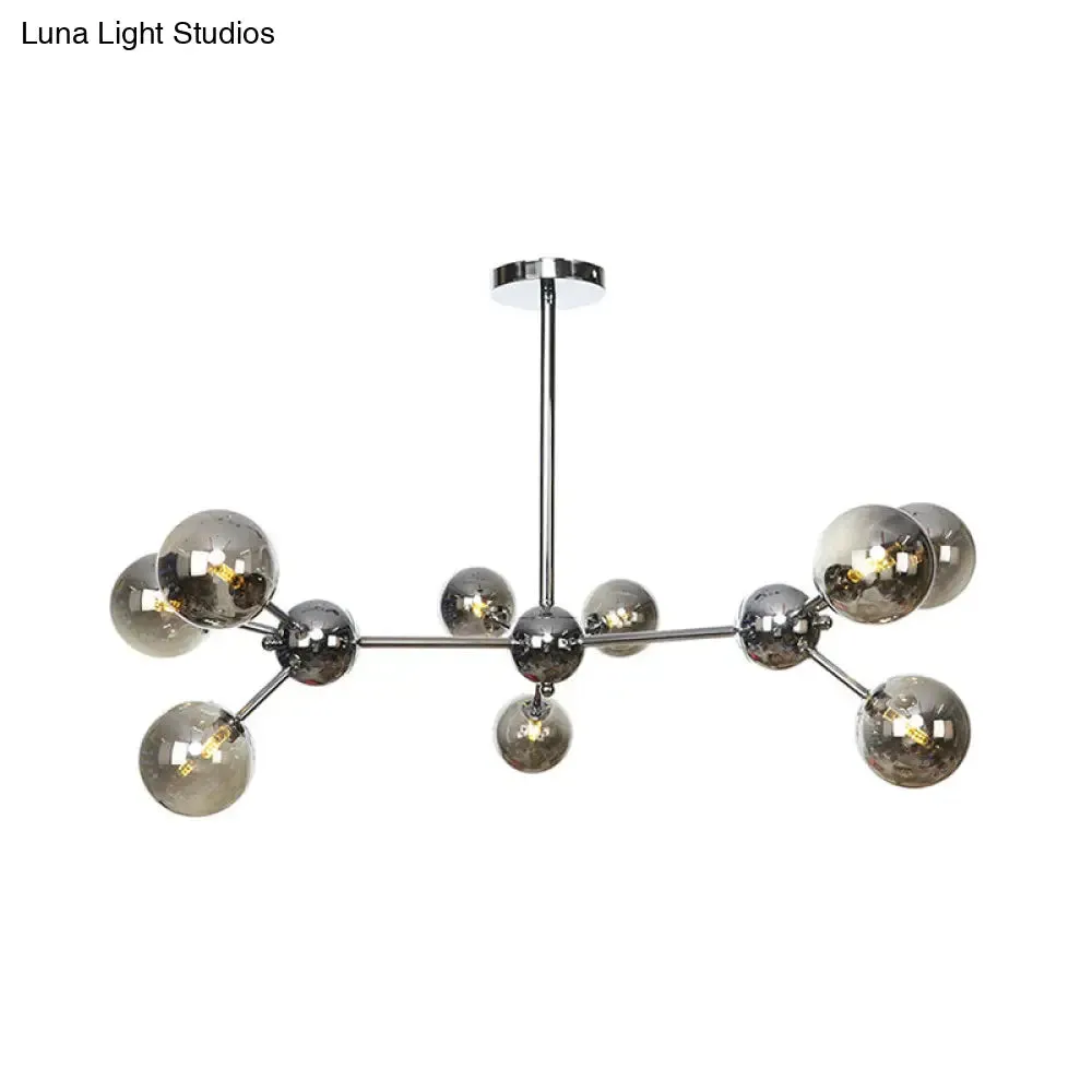 Industrial Style Hanging Chandelier Light - 13"/27.5"/34" W Orbit Shade - Amber/Clear/Smoke Gray Glass - 3/9/12 Lights