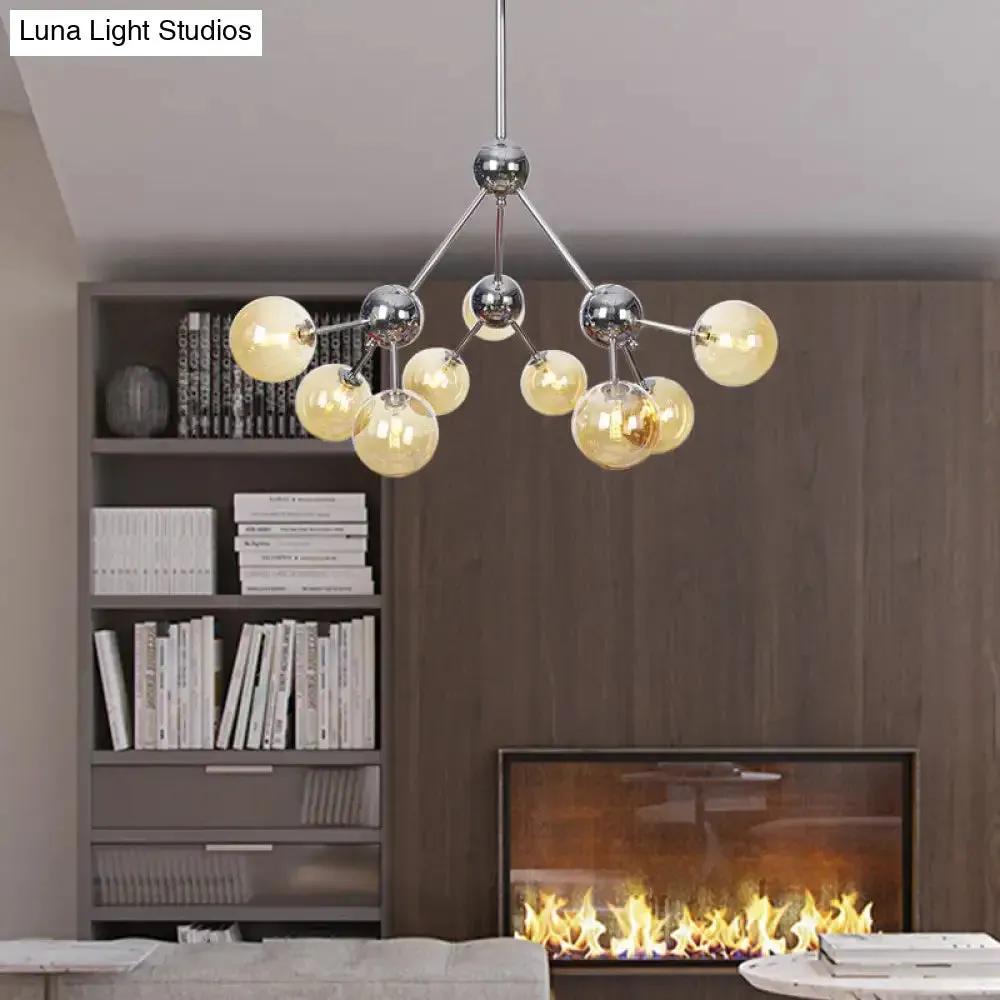 Industrial Style Hanging Chandelier Light - 13"/27.5"/34" W Orbit Shade - Amber/Clear/Smoke Gray Glass - 3/9/12 Lights