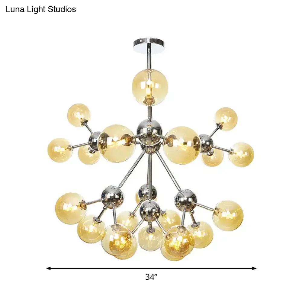 Industrial Style Hanging Chandelier Light - 13"/27.5"/34" W Orbit Shade - Amber/Clear/Smoke Gray Glass - 3/9/12 Lights