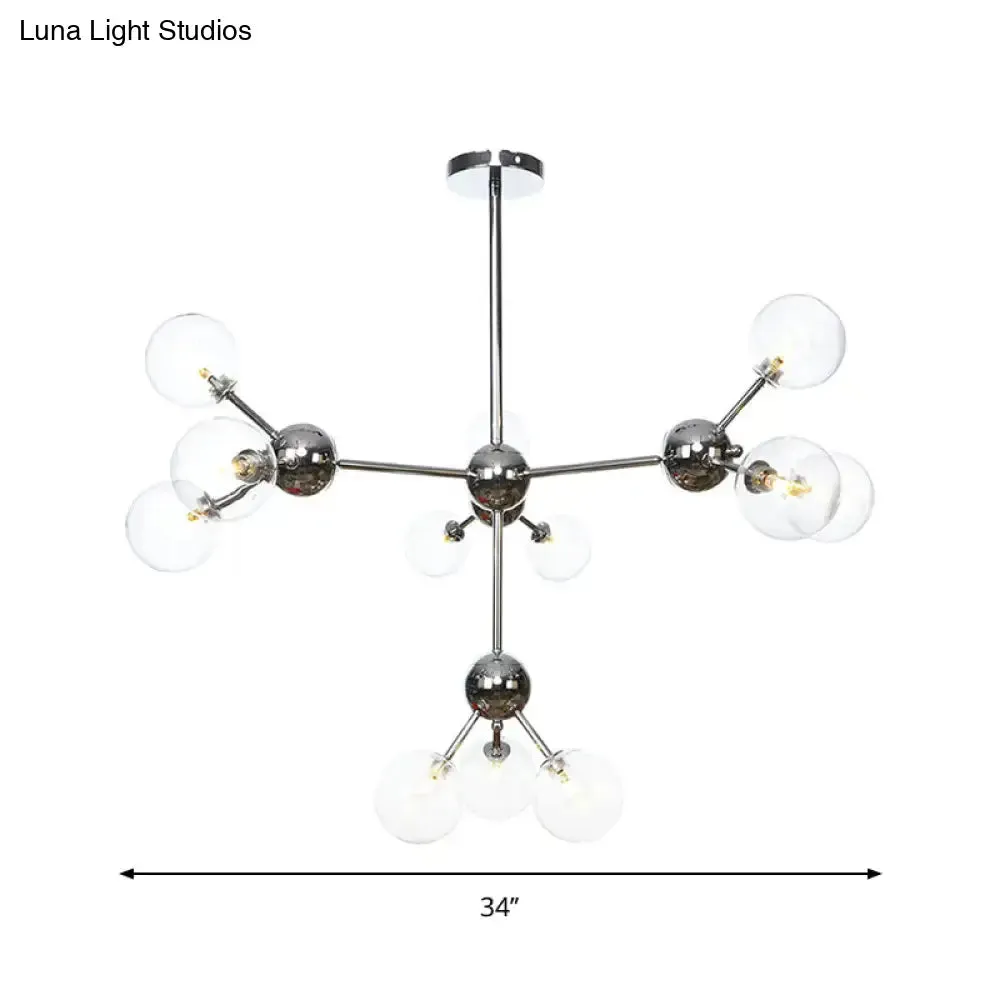 Industrial Style Hanging Chandelier Light - 13"/27.5"/34" W Orbit Shade - Amber/Clear/Smoke Gray Glass - 3/9/12 Lights